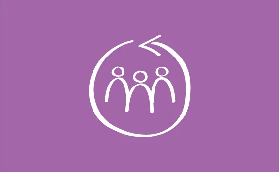 Three people on a purple background.